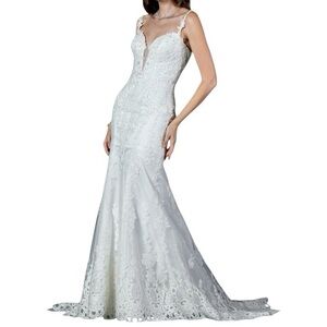 NWT Coya Collection Aspeed Off White Floral Lace Trumpet Long Wedding Dress